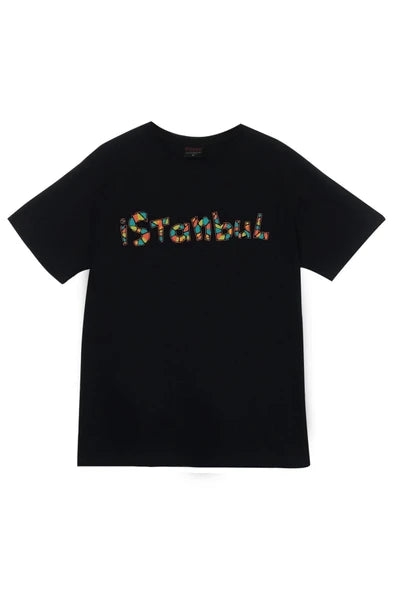 fame-stoned  İstanbul Baskılı Unisex %100 Pamuk Siyah T-shirt