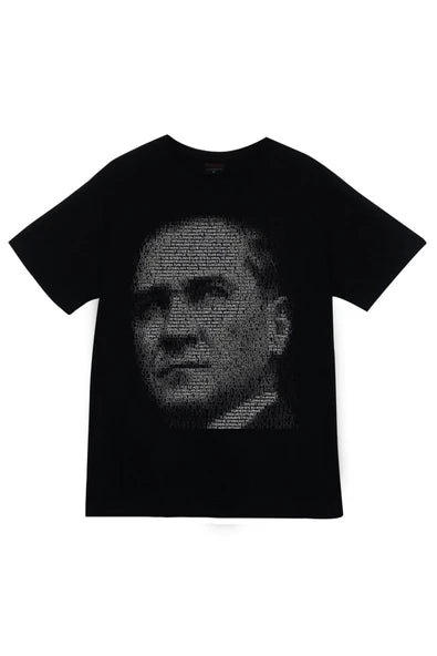 fame-stoned  Gazi Mustafa Kemal Atatürk Baskılı Unisex %100 Pamuk Siyah T-shirt