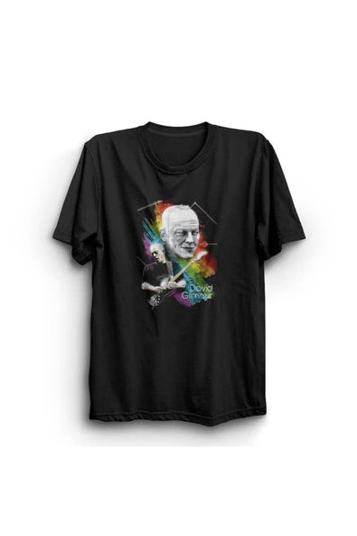 fame-stoned  David Gilmour Baskılı Unisex %100 Siyah Pamuk T-shirt