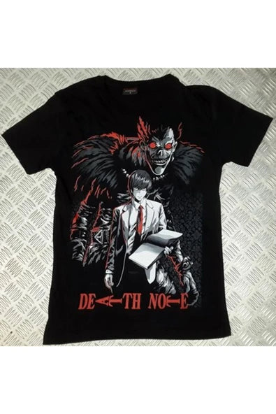 fame-stoned  Death Note Anime Baskılı Unisex %100 Pamuk Siyah T-shirt