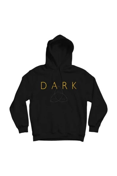 Dark (Netflix) - altin sari baskılı siyah kapüşonlu sweatshirt