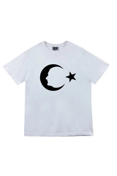 Gazi Mustafa Kemal Atatürk Ay yıldız motifi baskılı beyaz tişört