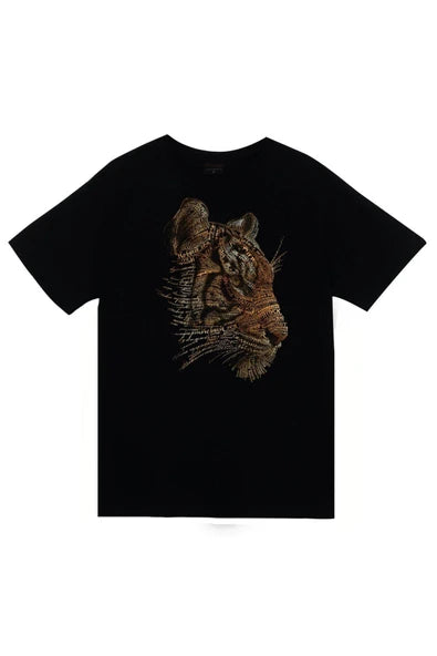 fame-stoned  Kaplan Baskılı Unisex %100 Pamuk Siyah T-shirt