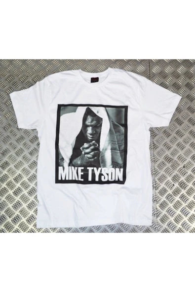 fame-stoned  Mike Tyson Baskılı Unisex %100 Pamuk Beyaz T-shirt