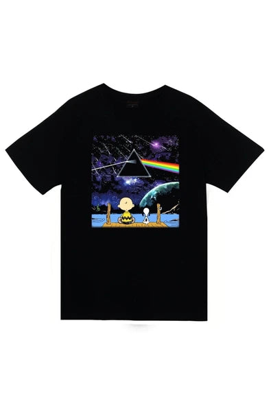 fame-stoned  Pink Floyd Baskılı Unisex %100 Pamuk Siyah T-shirt