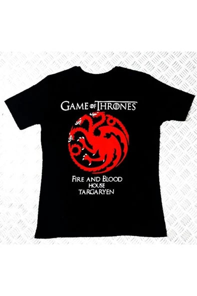 fame-stoned  Game Of Thrones Baskılı Unisex %100 Pamuk Siyah T-shirt