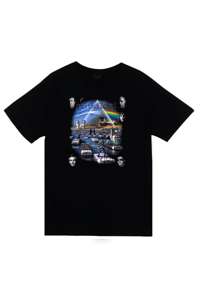 fame-stoned Pink Floyd Baskılı Unisex %100 Pamuk Siyah T-shirt