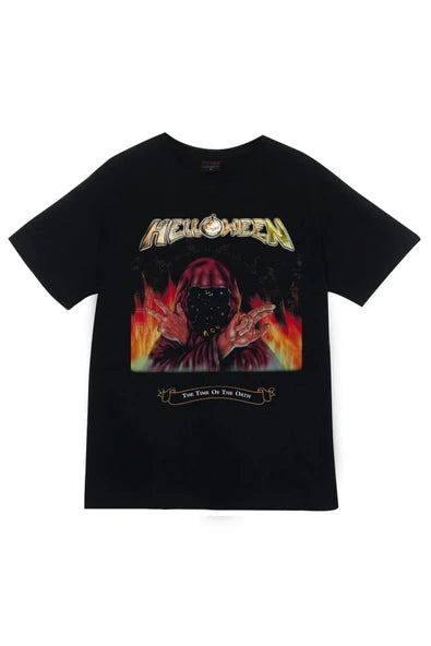 fame-stoned Helloween Baskılı Unisex %100 Pamuk Siyah T-shirt