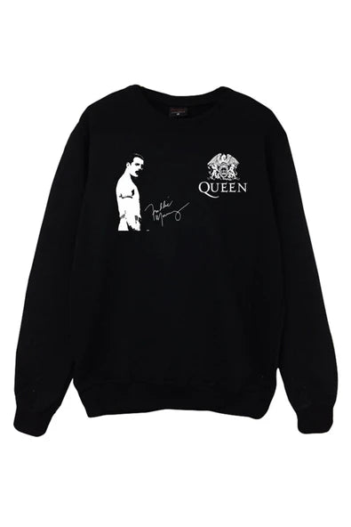 Queen baskılı siyah sweatshirt