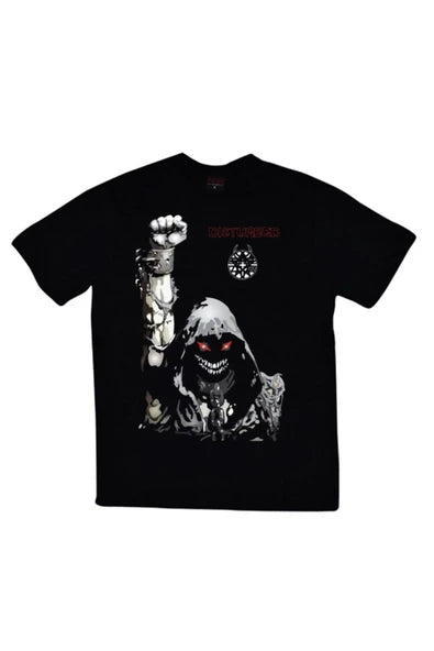 fame-stoned  Disturbed Baskılı Unisex %100 Pamuk Siyah T-shirt