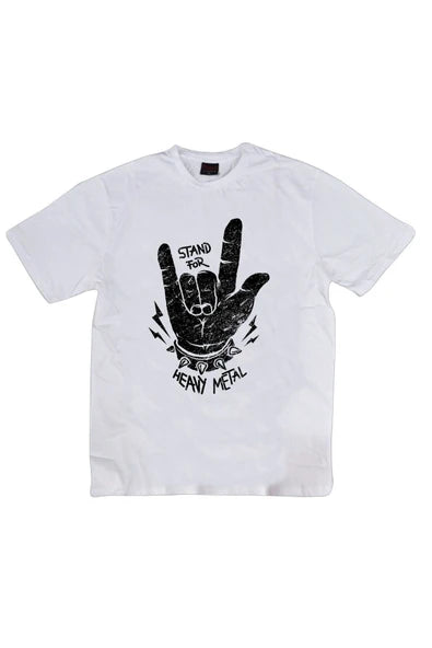 fame-stoned  Rock And Roll Baskılı Unisex %100 Pamuk Beyaz T-shirt
