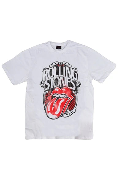 fame-stoned  The Rolling Stones Baskılı Unisex %100 Pamuk Beyaz T-shirt