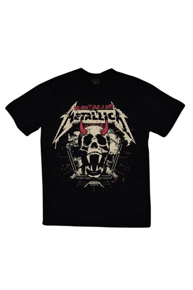 fame-stoned  Metallica Baskılı Unisex %100 Pamuk Siyah T-shirt