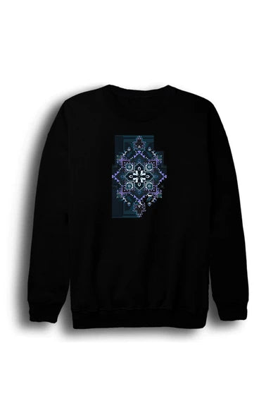 fame-stoned Motif - Halı - Dokuma Baskılı Unisex %100 Pamuk Siyah Bisiklet Yaka Sweatshirt