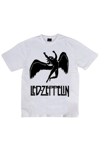 fame-stoned  Unisex Beyaz Led Zeppelin Baskılı T-shirt