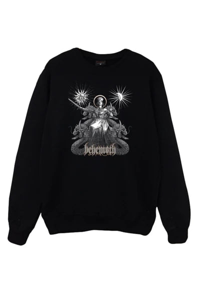 Behemoth Yilanli okultist illustrasyon baskılı siyah sweatshirt