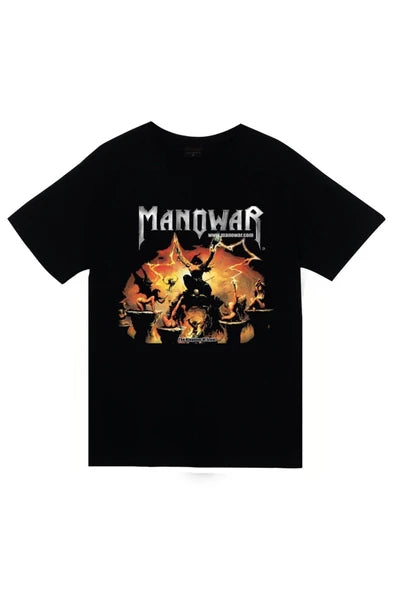 fame-stoned  Manowar Baskılı Unisex %100 Pamuk Siyah T-shirt