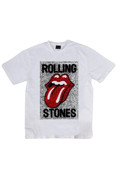 fame-stoned  The Rolling Stones Baskılı Unisex %100 Pamuk Beyaz T-shirt
