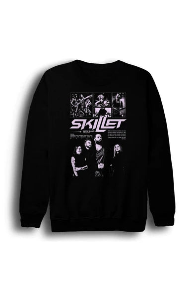 Skillet - Rock Grubu Fotoğrafı poster baskılı siyah sweatshirt