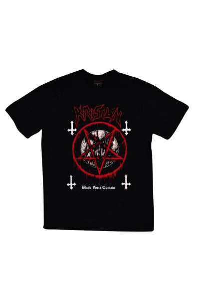fame-stoned  Krisiun Baskılı Unisex %100 Pamuk Siyah T-shirt