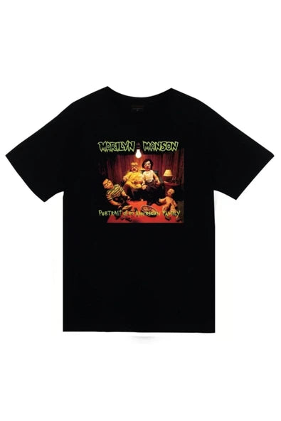 fame-stoned Marilyn Manson Baskılı Unisex %100 Pamuk Siyah T-shirt