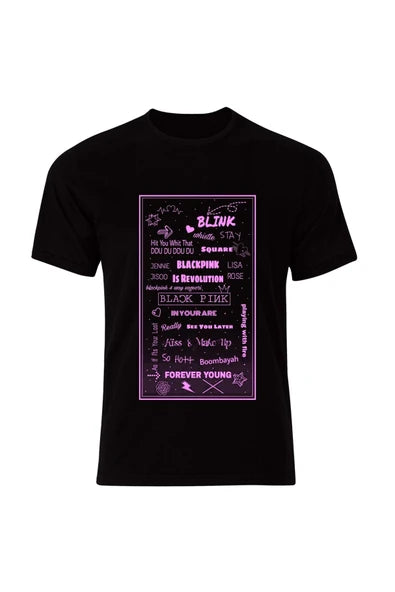 fame-stoned  Blackpink ( K-pop , Black Pink ) Özel Tasarım Unisex %100 Pamuk Siyah T-shirt
