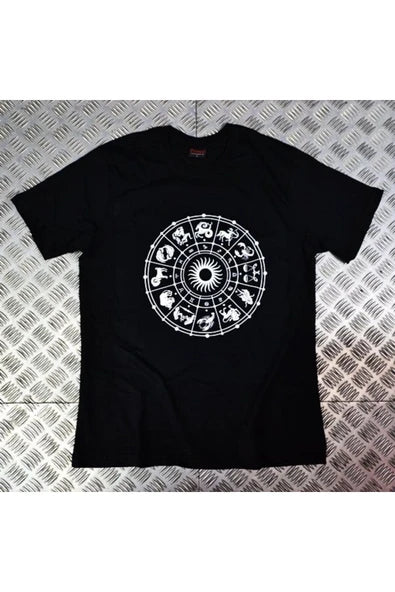 fame-stoned  Siyah Astroloji Haritası - Zodıac Baskılı T-shirt