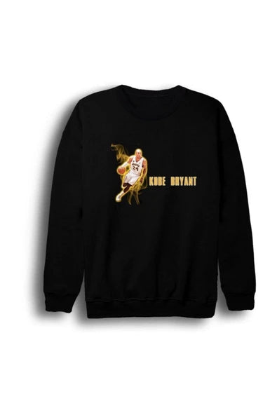Kobe Bryant Smac basan oyuncu fotografi baskılı siyah sweatshirt