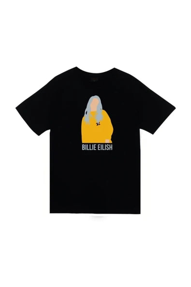 fame-stoned  Billie Eilish Baskılı Unisex %100 Pamuk Siyah T-shirt