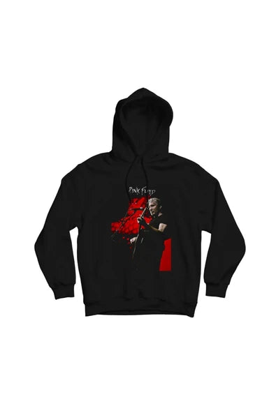 Pink Floyd Kırmızı boya sicramasi baskılı siyah kapüşonlu sweatshirt