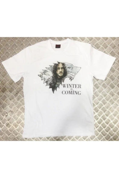 fame-stoned  Game Of Thrones Baskılı Unisex %100 Pamuk Beyaz T-shirt