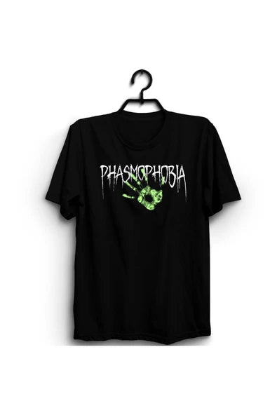 fame-stoned  Phasmophobia Baskılı Unisex %100 Pamuk Siyah T-shirt