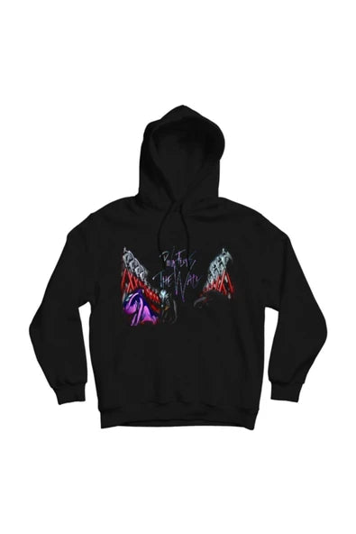 Pink Floyd The Wall temalı caprazlanmis baskılı siyah kapüşonlu sweatshirt