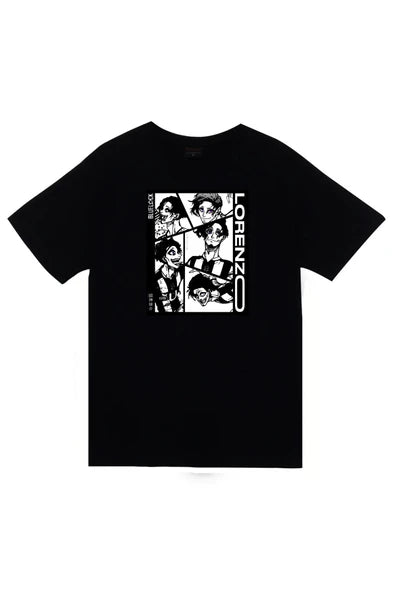 fame-stoned  Blue Lock, Don Lorenzo Anime Baskılı Unisex %100 Pamuk Siyah T-shirt