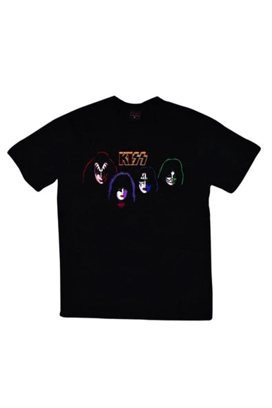 fame-stoned  Kiss Baskılı Unisex %100 Pamuk Siyah T-shirt