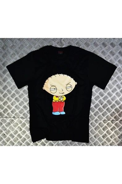fame-stoned  Family Guy Baskılı Unisex %100 Pamuk Siyah T-shirt