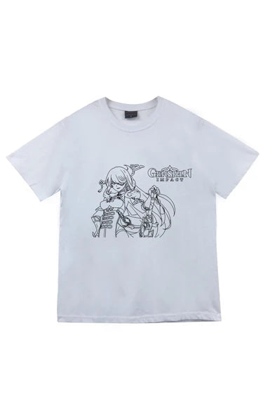 fame-stoned  Genshin Impact Anime Baskılı Unisex %100 Pamuk Beyaz T-shirt
