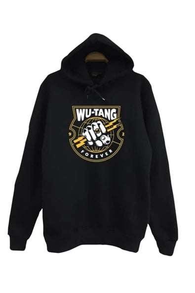 Wu-Tang Clan Yumruk amblemi ve 'Forever baskılı siyah kapüşonlu sweatshirt