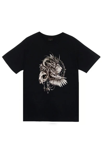 fame-stoned  Kızılderili Baskılı Unisex %100 Pamuk Siyah T-shirt