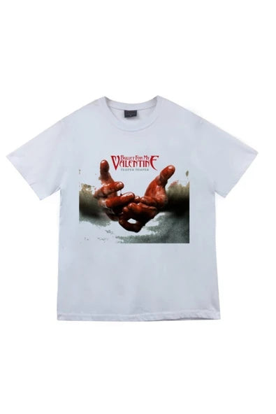 fame-stoned Bullet For My Valentine Baskılı Unisex %100 Pamuk Beyaz T-shirt