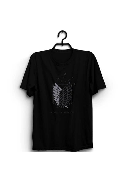 fame-stoned  Attack On Titan Anime Baskılı Unisex %100 Pamuk Siyah T-shirt