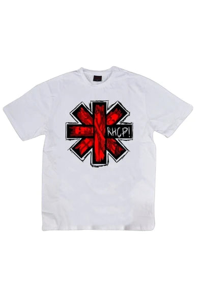 fame-stoned  Red Hot Chili Peppers Baskılı Unisex %100 Pamuk Beyaz T-shirt