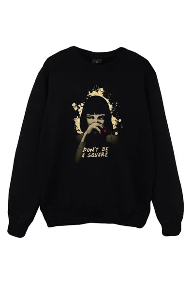 Pulp Fiction baskılı siyah sweatshirt