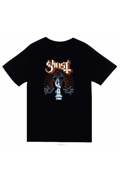 Ghost Logosu ve haç/sunak baskılı siyah tişört
