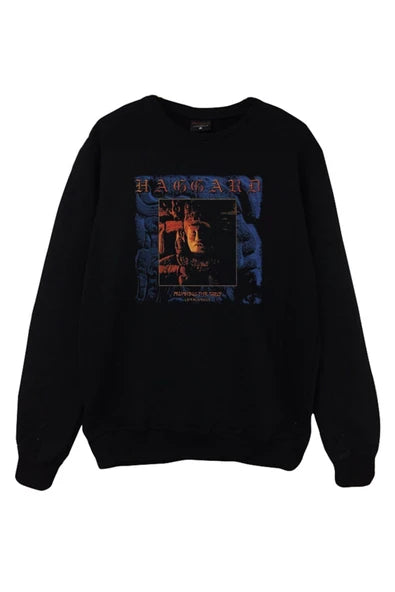 Haggard Mavi-kırmızı tonlu retro poster baskılı siyah sweatshirt