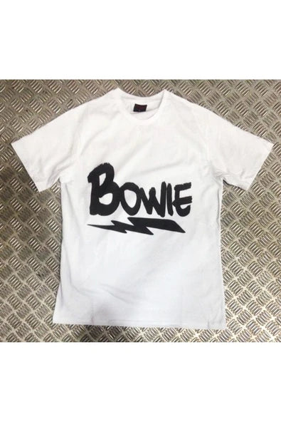 fame-stoned  Bowie Baskılı Unisex %100 Pamuk Beyaz T-shirt