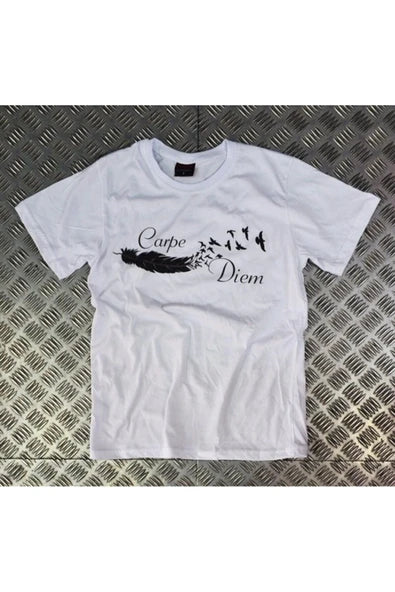fame-stoned  Unisex Beyaz Carpe Dıem Baskılı T-shirt