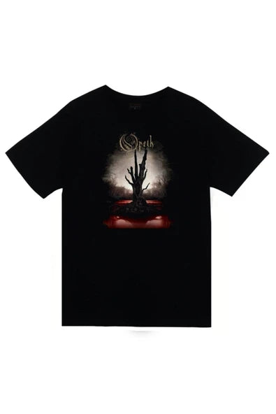 Opeth Müzik Grubu Albüm kapağı, ağaç baskılı siyah tişört
