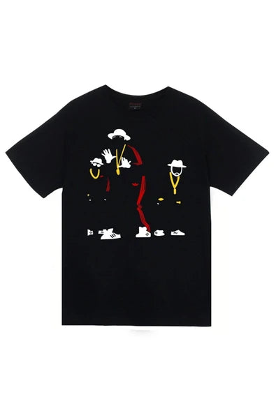 Unisex Siyah Run Dmc baskılı siyah tişört