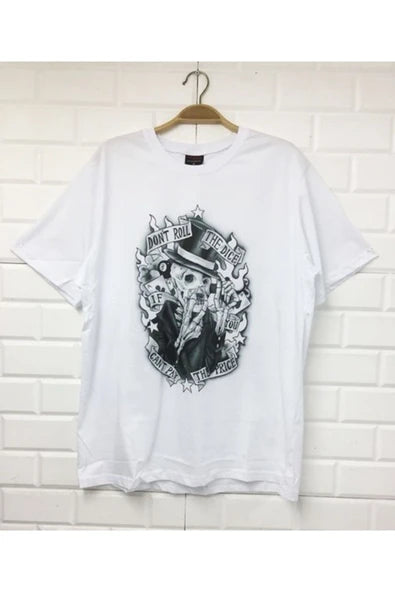 fame-stoned  Kuru Kafa Baskılı Unisex %100 Pamuk Beyaz T-shirt